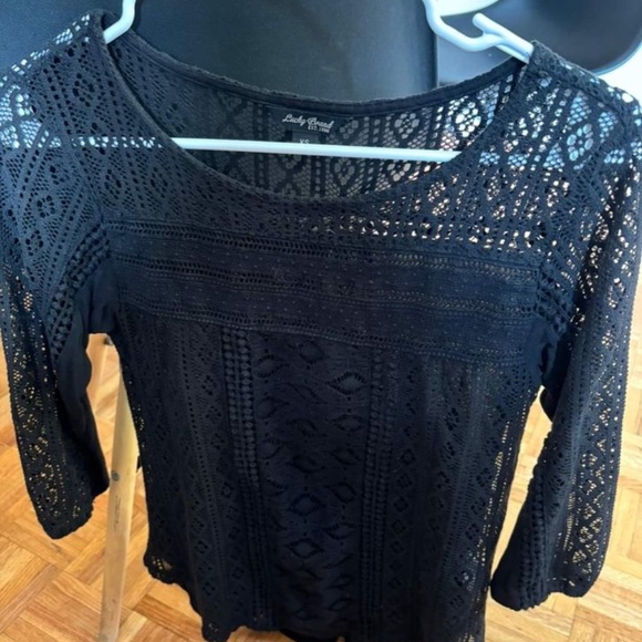 LUCKY BRAND- BLACK LACED SHIRT (EXTRA SMALL) - Picture 2 of 4